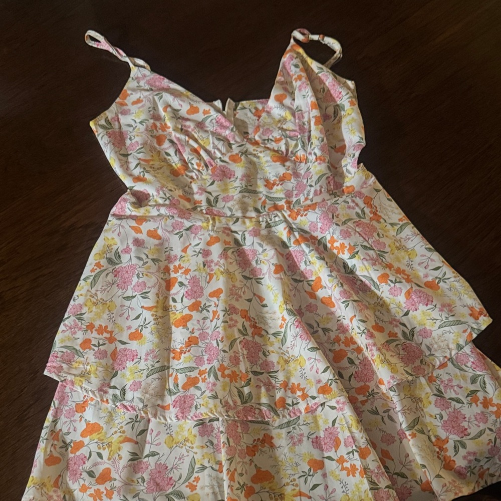 Floral Kids Dress with Pink and Orange Accents